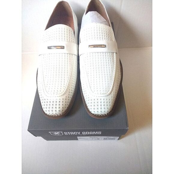 New! STACY ADAMS Belvan Leather Moc Toe Men's Shoes Slip-on White Size 7.5 - Picture 6 of 8
